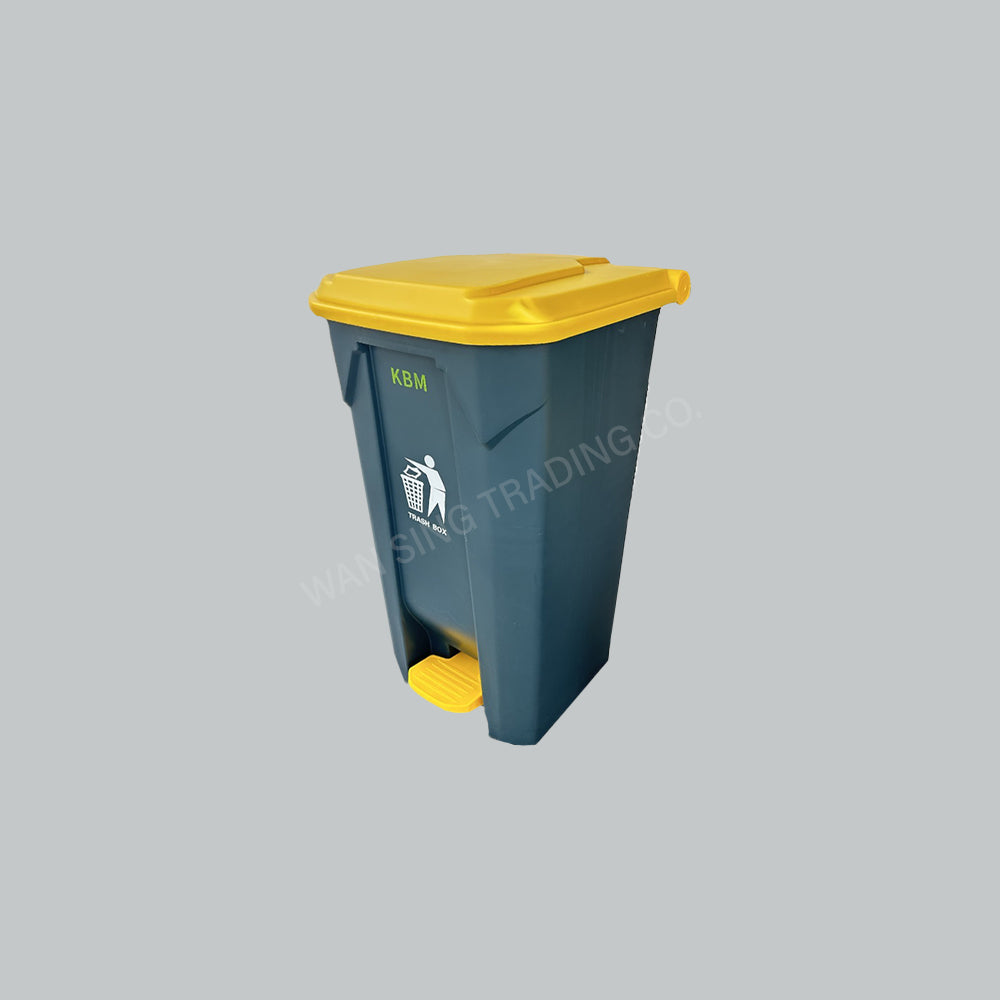 KBM 100L GARBAGE BIN W/PEDAL - DARK GREY/YLW LID