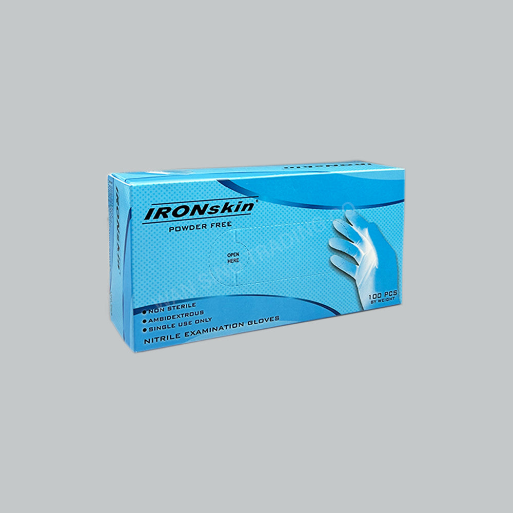 IRON SKIN NITRILE GLOVE POWDER FREE (M) BLU 100'S