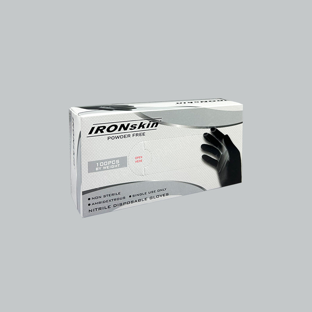 IRON SKIN NITRILE GLOVE POWDER FREE (L) BLK 100'S